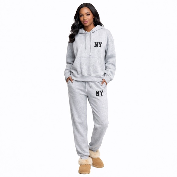 Zara Sweaters - ZARA Cozy NY Logo Hoodie & Jogger Lounge Set | Gray | Casual Chic